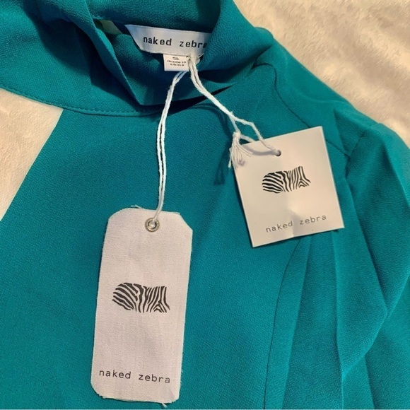 NWT Mini Dress Small Naked Zebra Green Teal Shirt Dress Keyhole Long Sleeved NEW - Picture 10 of 16